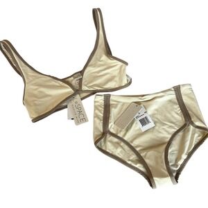 L*Space Bikini Set 2 Piece Cream Taupe McKee Top MED Cali Cut Bottom Full SMALL